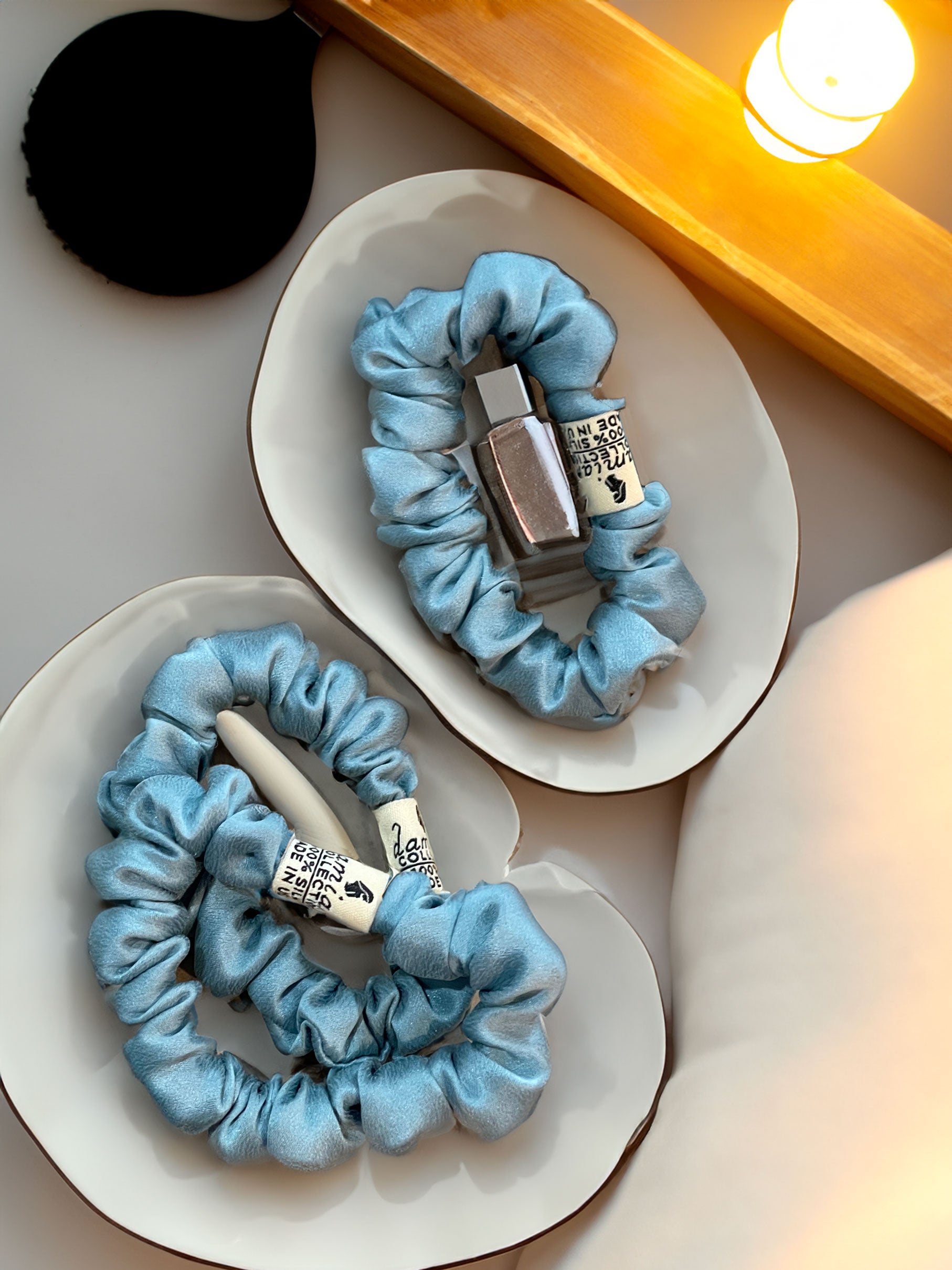 Blue Silk Scrunchie Set