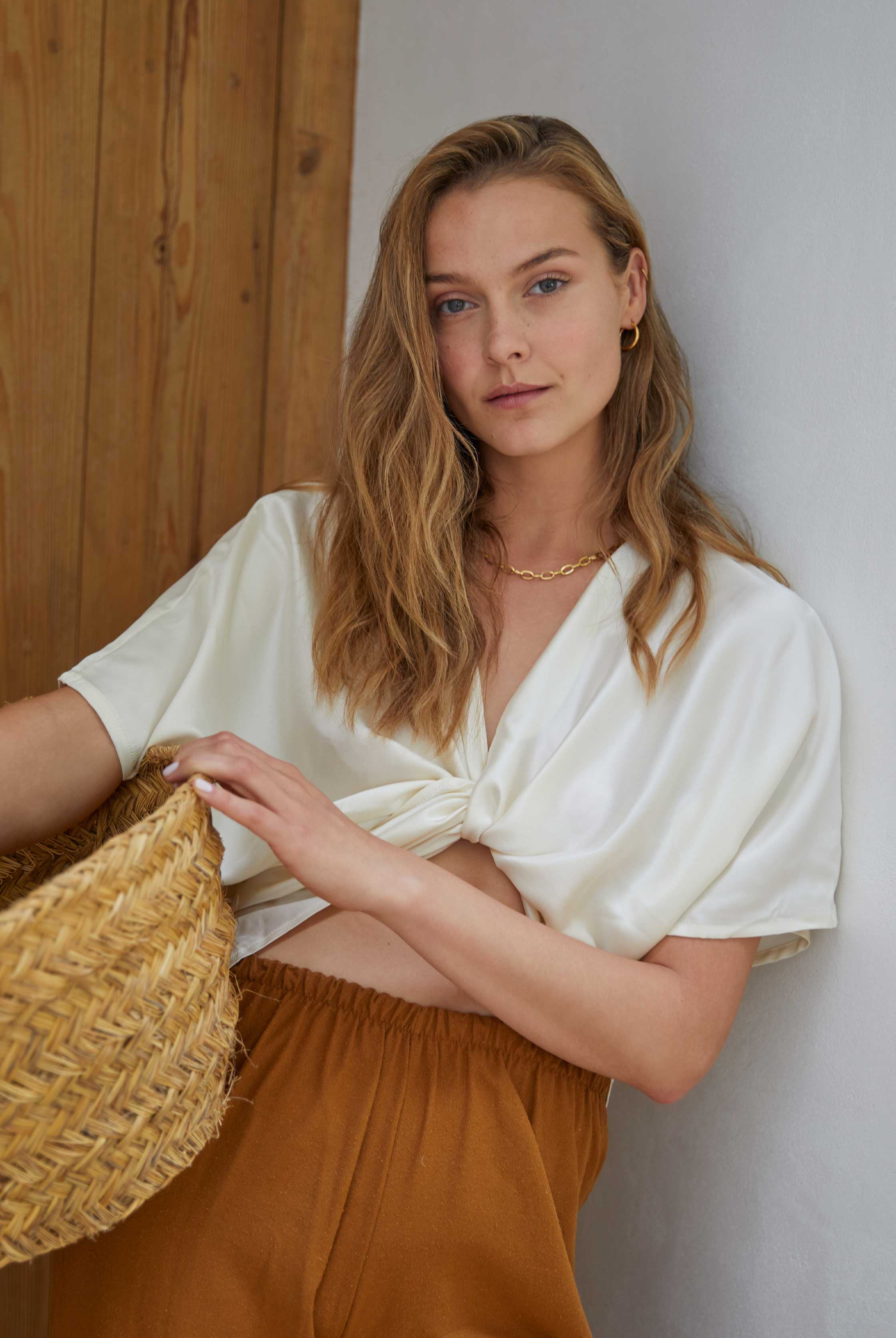 White Silk Wrap Blouse