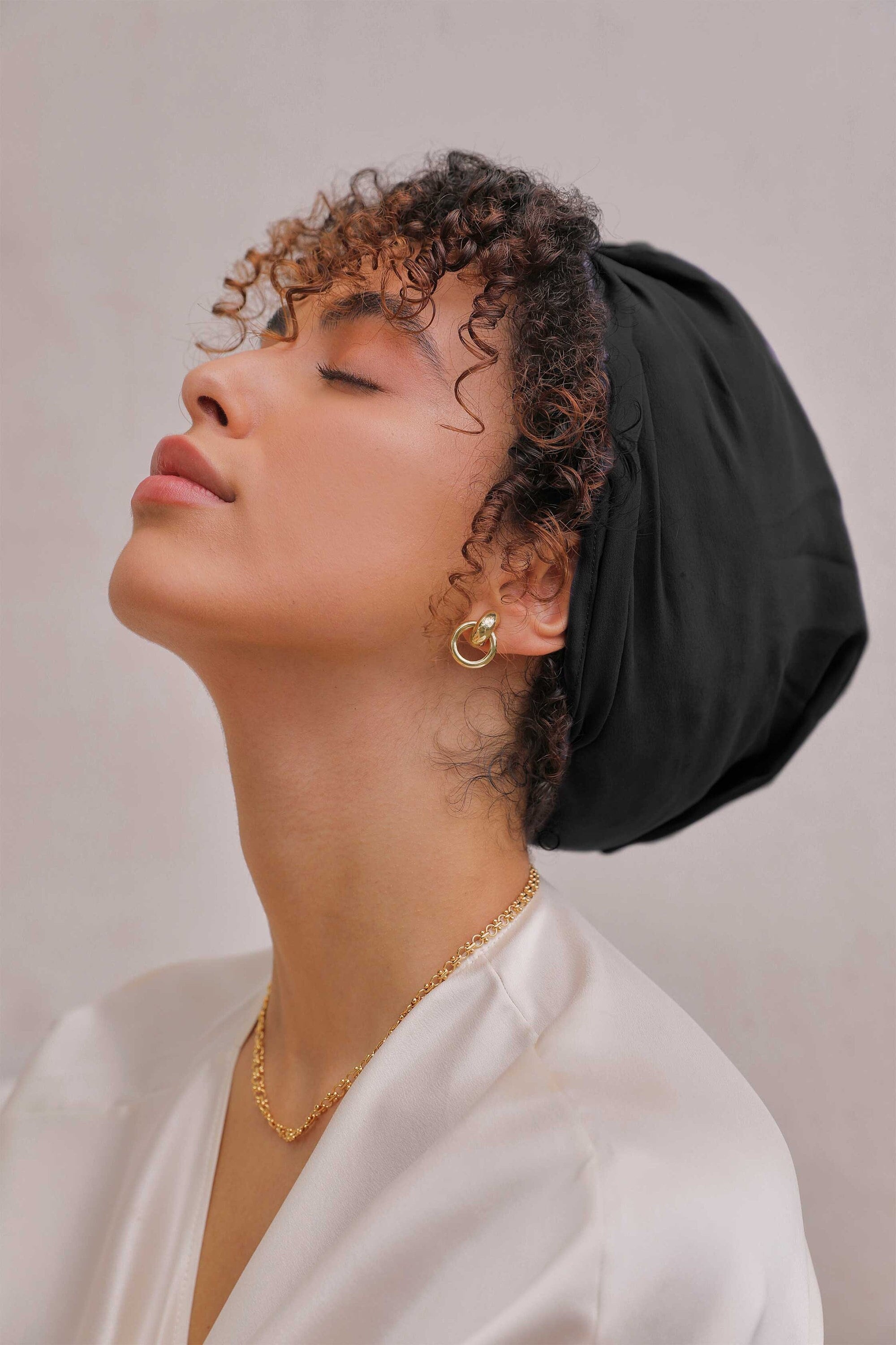Machine Washable 100% Silk Hair Turban For Sleeping in Black