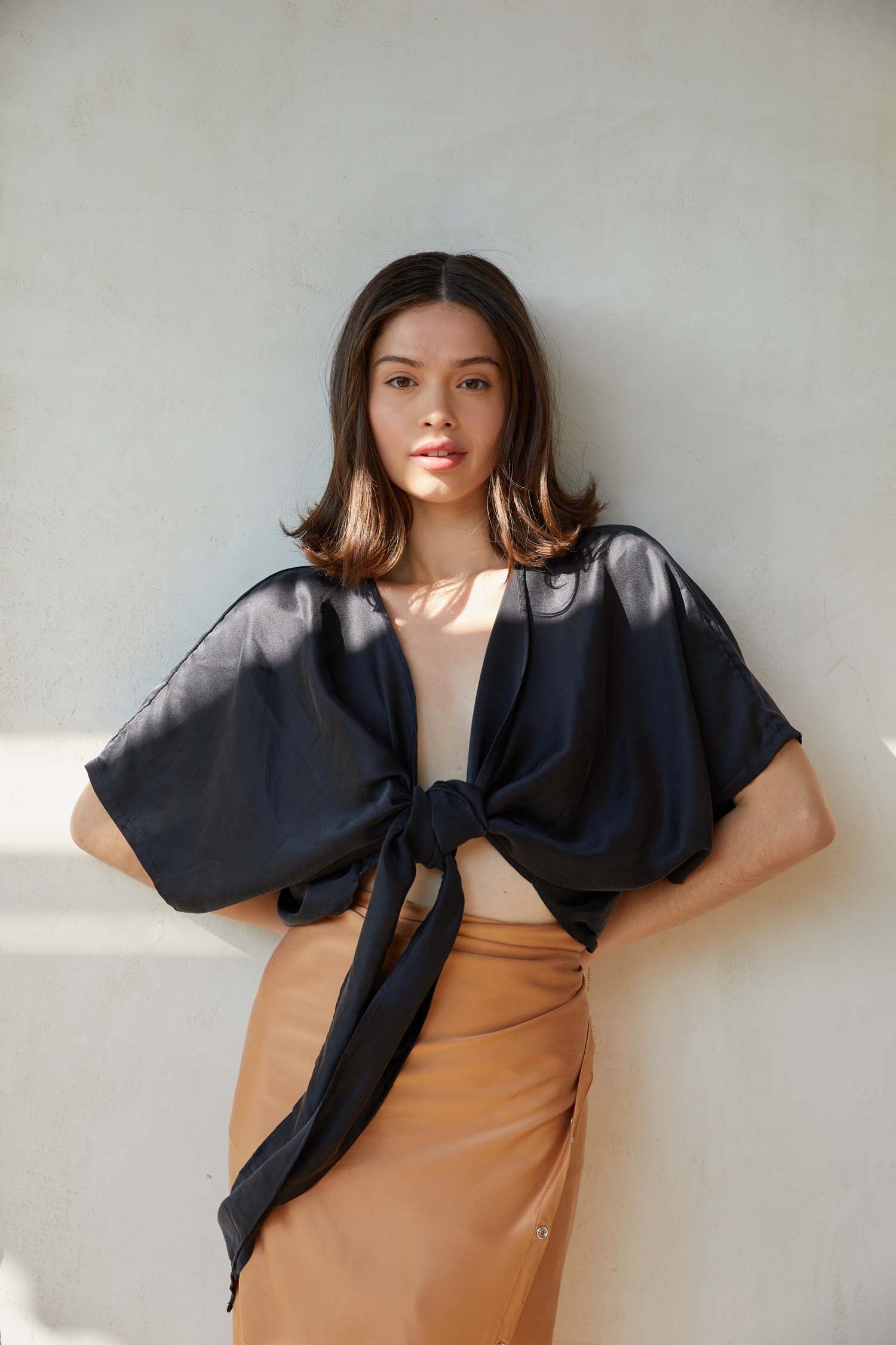 Black Silk Wrap Blouse