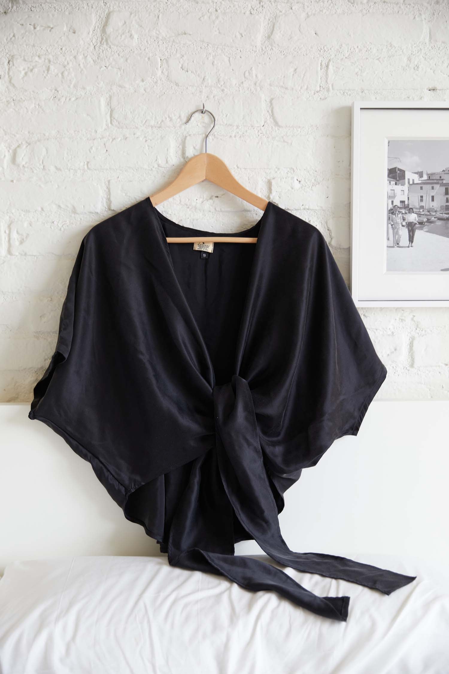 Black Silk Wrap Blouse