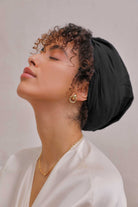 Machine Washable 100% Silk Hair Turban For Sleeping in Black
